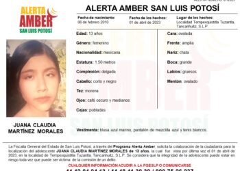 Fiscalía activa alerta amber para adolescente de Tancanhuitz