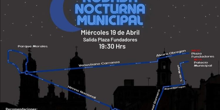 Este miércoles 19 de abril se realizará la II Rodada Municipal Nocturna