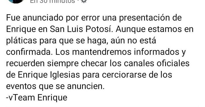 Enrique Iglesias asegura que no está confirmada su participación en la Fenapo