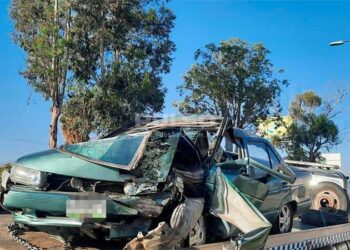 Hombre resulta lesionado tras impactar su auto contra guarnición y una palmera