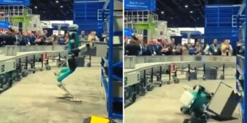 VIDEO: Se desploma robot por cansancio tras larga jornada de trabajo
