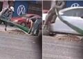 VIDEO: Sujeto intenta robar cables de luz y sale volando sobre carretera a Rioverde
