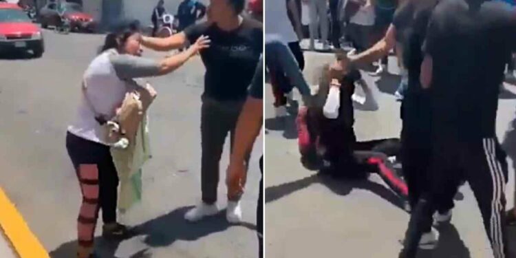 VIDEO: Golpean a mujer con bebé en brazos y a alumna afuera de una secundaria