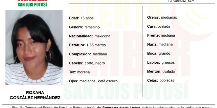 Fiscalía de SLP activa Alerta Amber para localizar a una jóven de Tancanhuitz