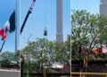 Destraban y arrastran por el suelo la bandera monumental