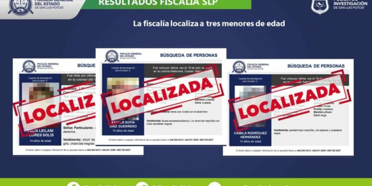Tres mujeres adolescentes son localizadas por la fiscalía de SLP