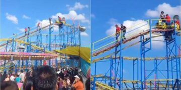 VIDEO: Quedan varados en montaña rusa tras falla mecánica en la Fenapo