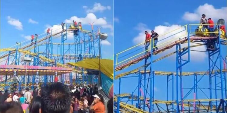 VIDEO: Quedan varados en montaña rusa tras falla mecánica en la Fenapo