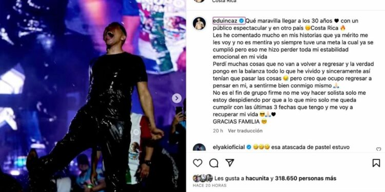 Eduin Caz se despide de grupo firme en la Fenapo 2023