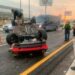 Pareja resultó herida al volcar su automóvil