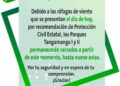 Por ráfagas de viento, Gobierno cierra parques Tangamanga