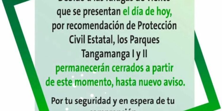 Por ráfagas de viento, Gobierno cierra parques Tangamanga
