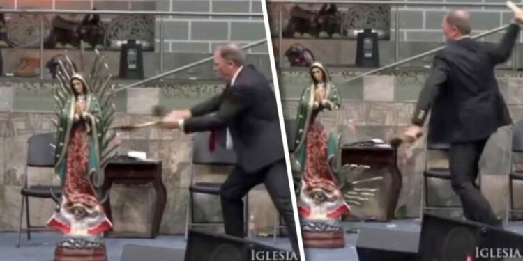 VIDEO: Pastor rompe imagen de la Virgen de Guadalupe con un machete en Tamaulipas