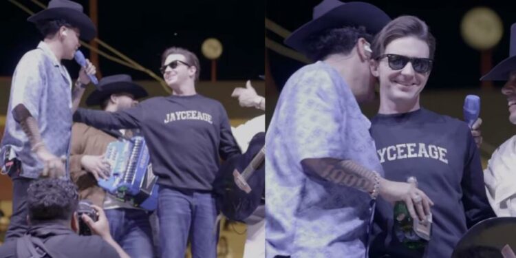 Grupo Firme invita al escenario a Drake Bell en uno de sus conciertos y arman una gran fiesta al estilo mexicano