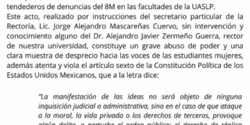 Universitarios protestan por el retiro de tendederos de denuncia del #8M