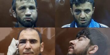 Presentan golpeados a sospechosos de atentado en Rusia