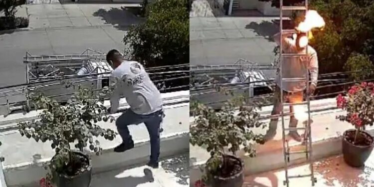 VIDEO: Joven sufre descarga eléctrica y cae del techo de un negocio en Sinaloa
