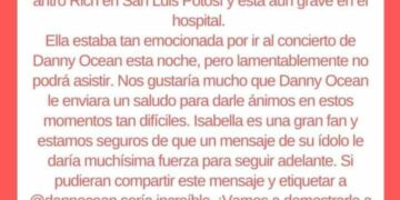 Piden que Danny Ocean mande mensaje de ánimo a Isabella Cruz, joven accidentada en el Rich