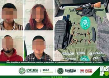 En Cedral detienen a personas con cuerno de chivo, ponchallantas y equipo táctico