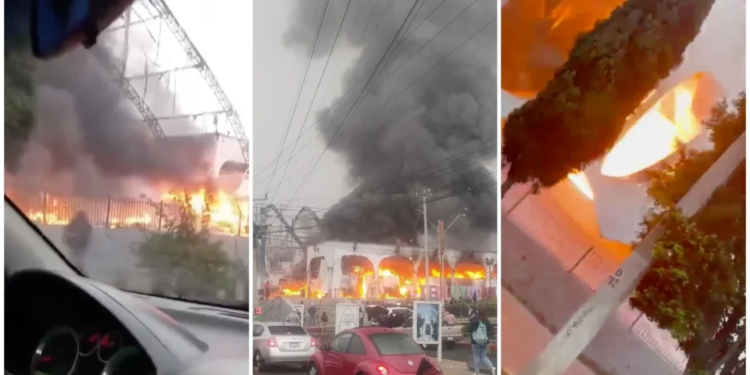 VIDEOS: Incendio devasta bazar navideño en Teoloyucan, Estado de México
