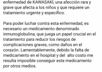 Solicitan al gobernador apoyo para tratar la enfermedad de Kawasaki en una niña de dos años
