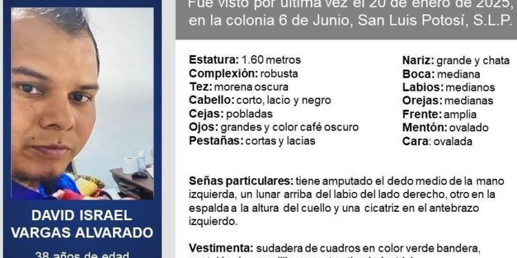 FGE de San Luis Potosí emite ficha de búsqueda para hombre de 38 años