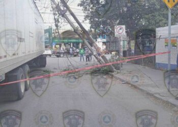 Trailero derrumba postes en Gálvez y B Anaya