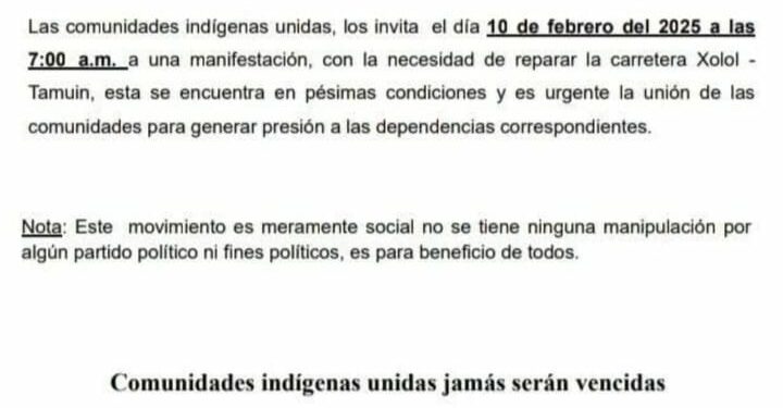 Se reportan quejas sobre el mal estado de la carretera Xolol-Tamuín