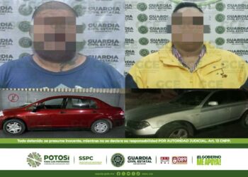 Aseguran cinco unidades con reporte de robo y detienen a dos personas por Guardia Civil Estatal