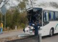 Autobús choca en la Valles-Tamazunchale; afortunadamente no hay heridos