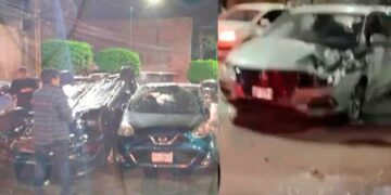 Dos heridos tras choque y volcadura que provocó una carambola