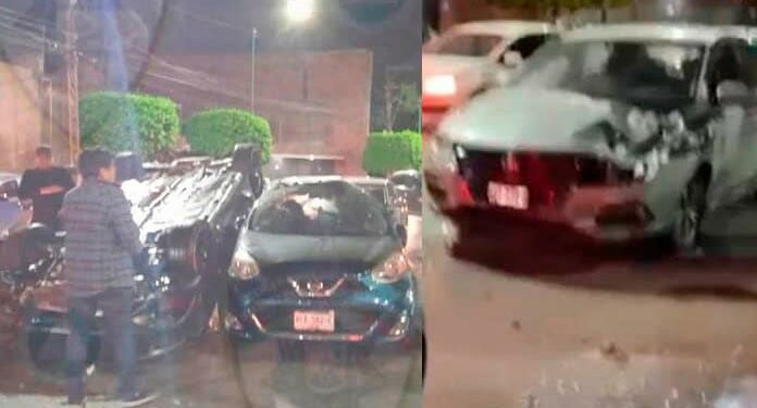 Dos heridos tras choque y volcadura que provocó una carambola