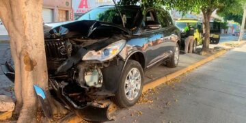 Se estampa camioneta contra un árbol