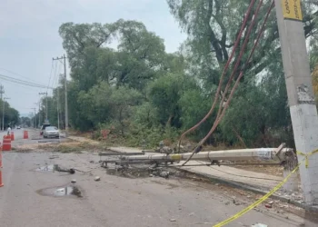 Cae poste de energía eléctrica en la entrada de colonia La Virgen