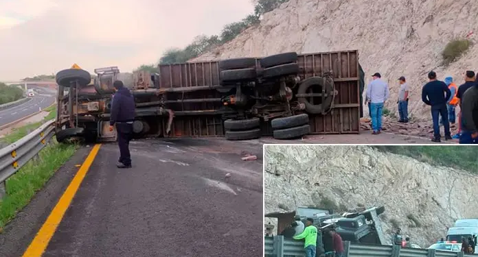 Tráiler sufre volcadura en la carretera a México y paraliza el tráfico por horas