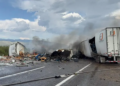 Choque e incendio entre dos tráilers en carretera a Matehuala deja un lesionado