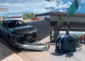 Accidente en carretera 57 deja daños materiales y una camioneta volcada