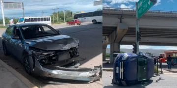 Accidente en carretera 57 deja daños materiales y una camioneta volcada