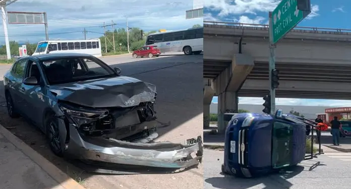 Accidente en carretera 57 deja daños materiales y una camioneta volcada