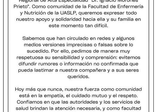 La Facultad de Enfermería pide respeto para estudiante accidentada y su familia