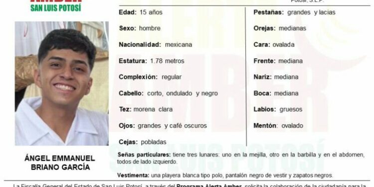 Alerta Amber para localizar a adolescente de 15 años en San Luis Potosí