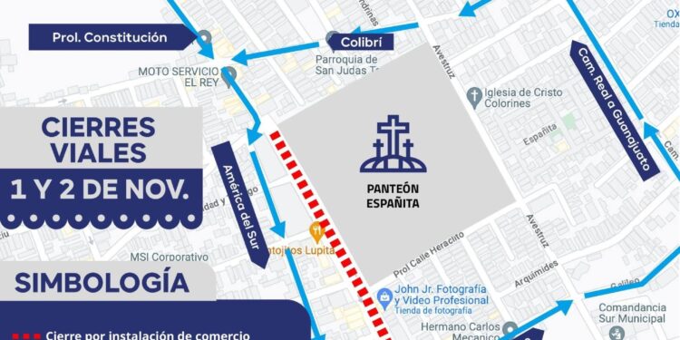 Cierres viales por Día de Muertos en panteones municipales de la capital