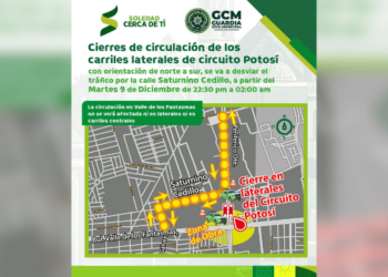 Cierres viales nocturnos en laterales del Circuito Potosí por construcción de puente vehicular