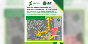 Cierres viales nocturnos en laterales del Circuito Potosí por construcción de puente vehicular