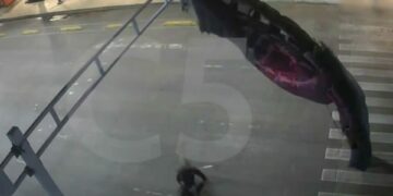 Paracaidista queda atorado en semáforo del Centro Histórico de CDMX