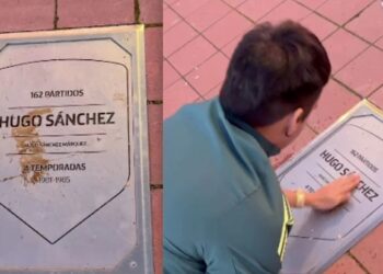Respeto por la leyenda: aficionado mexicano limpia la placa de Hugo Sánchez que fue vandalizada en el estadio del Atlético de Madrid