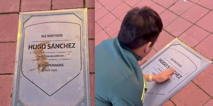 Respeto por la leyenda: aficionado mexicano limpia la placa de Hugo Sánchez que fue vandalizada en el estadio del Atlético de Madrid