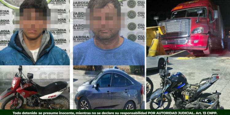 Recuperan cinco vehículos robados y detienen a tres personas en operativos en SLP
