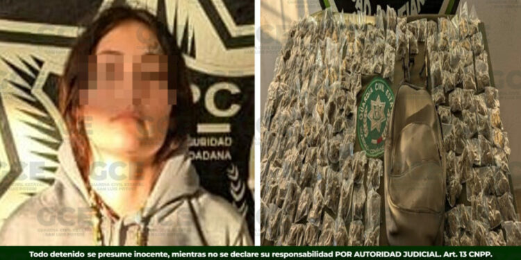 Detienen a mujer por presuntos delitos contra la salud; le aseguran marihuana y poncha llantas en la colonia La Unión