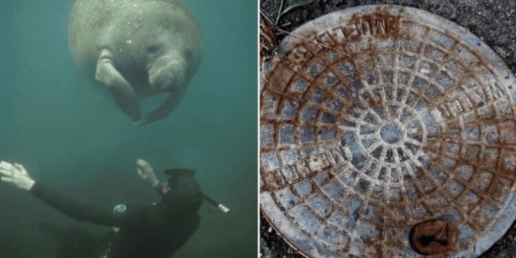 Rescatan manatí atrapado en drenaje pluvial de Florida